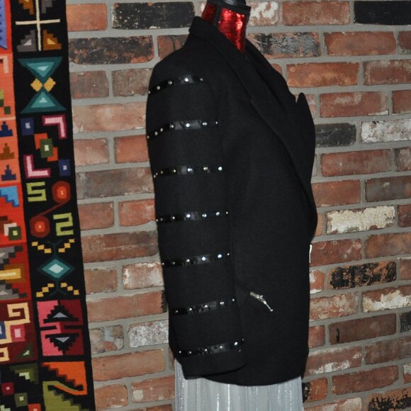 PARASUCO BLACK Wool Tailoreded Fitted CAR Coat Jacket Studded sleeves Zip-up Lrg - Picture 4 of 15